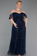 Abendkleid in Übergröße Lang Perlenbesetzt Marineblau ABU6347