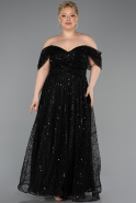 Abendkleid in Übergröße Lang Perlenbesetzt Schwarz ABU6347