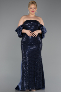 Abendkleid in Übergröße Lang Schuppig Marineblau ABU6312