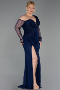 Abendkleid in Übergröße Lang Spitze Marineblau ABU6339