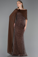 Standesamtkleid Lang Perlenbesetzt Braun ABU5816