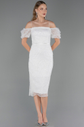 Partykleid Midi Perlenbesetzt Weiß ABK2667
