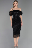 Partykleid Midi Perlenbesetzt Schwarz ABK2667