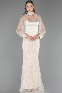 Abendkleid Lang Perlenbesetzt Beige ABU6358