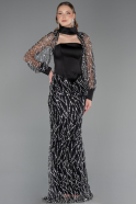 Abendkleid Lang Perlenbesetzt Schwarz ABU6358