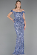 Abendkleid Lang Schuppig Indigo ABU6359