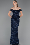 Abendkleid Lang Schuppig Marineblau ABU6359