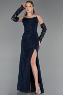 Abendkleid Lang Spitze Marineblau ABU6376