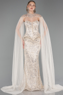 Abendkleid Lang Perlenbesetzt Beige ABU6377