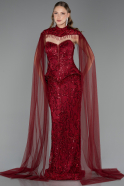 Abendkleid Lang Perlenbesetzt Weinrot ABU6377
