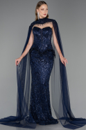 Abendkleid Lang Perlenbesetzt Marineblau ABU6377