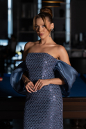 Abendkleid Lang Perlenbesetzt Indigo ABU5169