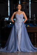 Abendkleid Lang Perlenbesetzt Eisblau ABU5730