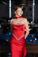 Abendkleid im Meerjungfrau-Stil Lang Satin Rot ABU5644