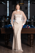 Abendkleid Lang Perlenbesetzt Beige ABU6358