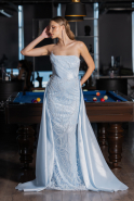 Abendkleid Lang Perlenbesetzt Eisblau ABU5511