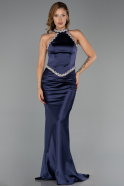 Standesamtkleid Lang Satin Marineblau ABU6396