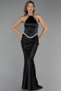 Standesamtkleid Lang Satin Schwarz ABU6396