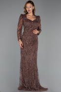 Abendkleid in Übergröße Lang Perlenbesetzt Braun ABU5388