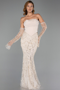 Abendkleid Lang Perlenbesetzt Beige ABU5922