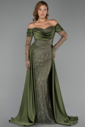Abendkleid Lang Perlenbesetzt Khaki ABU5934