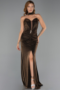 Abendkleid Lang Steinbesetzt Braun ABU6398