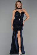 Abendkleid Lang Steinbesetzt Marineblau ABU6398