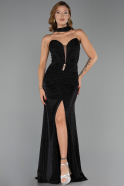 Abendkleid Lang Steinbesetzt Schwarz ABU6398