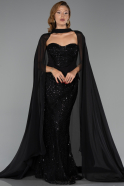 Abendkleid Lang Perlenbesetzt Schwarz ABU6372