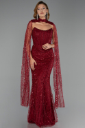 Abendkleid Lang Perlenbesetzt Weinrot ABU6401