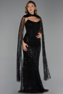 Abendkleid Lang Perlenbesetzt Schwarz ABU6401