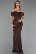 Abendkleid Lang Perlenbesetzt Braun ABU6411