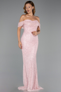 Abendkleid Lang Perlenbesetzt Puder ABU6411