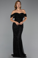 Abendkleid Lang Perlenbesetzt Schwarz ABU6411