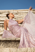 Standesamtkleid Lang Perlenbesetzt Puder ABU6348