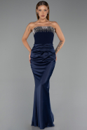 Abendkleid im Meerjungfrau-Stil Lang Satin Marineblau ABU5820