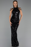 Abendkleid Lang Schuppig Schwarz ABU6417