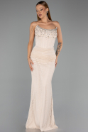Abendkleid im Meerjungfrau-Stil Lang Spitze Beige ABU6686