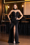 Abendkleid Lang Steinbesetzt Schwarz ABU6398
