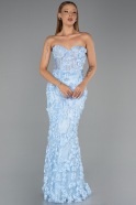 Abendkleid im Meerjungfrau-Stil Lang Eisblau ABU6625