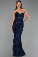Abendkleid im Meerjungfrau-Stil Lang Marineblau ABU6625