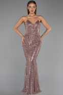Abendkleid Lang Perlenbesetzt Kupfer ABU6433