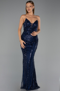 Abendkleid Lang Perlenbesetzt Marineblau ABU6433