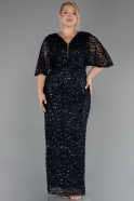 Abendkleid in Übergröße Lang Schuppig Marineblau ABU6064