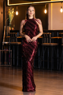 Abendkleid Lang Schuppig Weinrot ABU6417