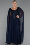 Kleider in Großen Größen Lang Chiffon Marineblau ABU6422