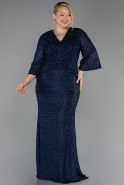Abendkleid in Übergröße Lang Perlenbesetzt Marineblau ABU6501