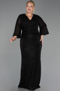 Abendkleid in Übergröße Lang Perlenbesetzt Schwarz ABU6501