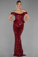 Abendkleid Lang Schuppig Weinrot ABU6359