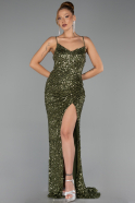 Abendkleid Lang Schuppig Khaki ABU6498